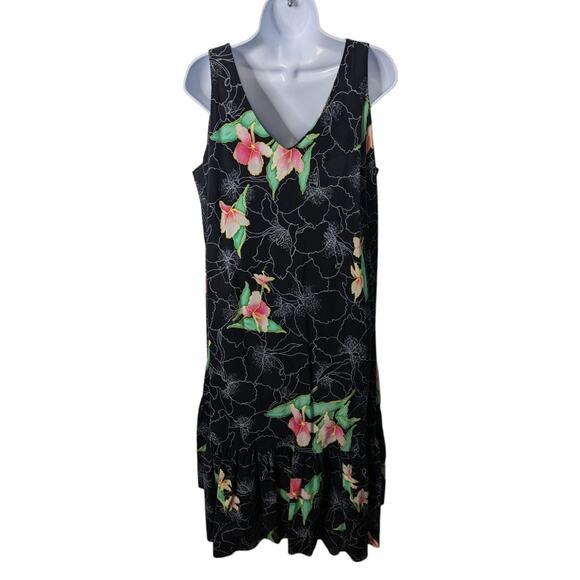 Vintage Hilo Hattie Short Sleeve Shirt Midi Dress Set Black Gray Color Floral - Picture 4 of 11